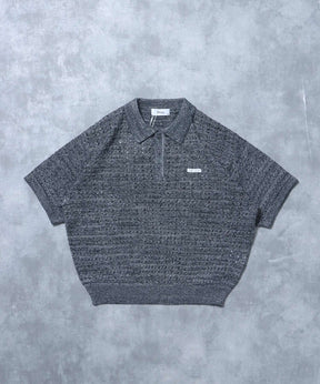 メランジワンポイントニットポロメッシュニット刺繍ポロシャツ / ポロシャツ メッシュ レギュラーカラー 半袖 ブラック