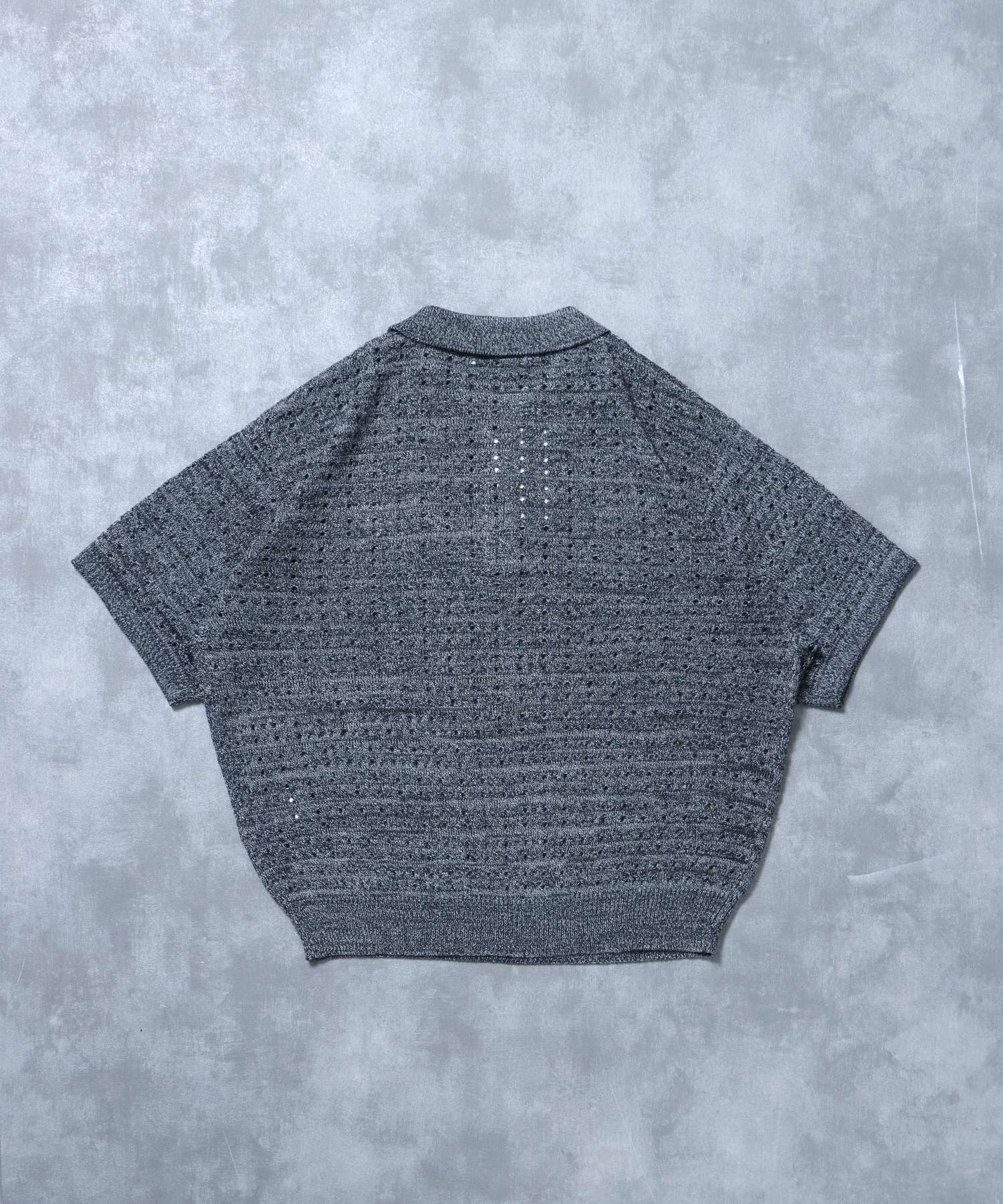 FFEIN(フェイン)】メランジワンポイントニットポロメッシュニット刺繍