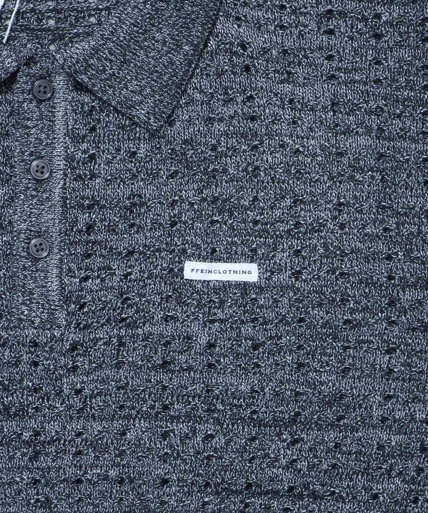 メランジワンポイントニットポロメッシュニット刺繍ポロシャツ / ポロシャツ メッシュ レギュラーカラー 半袖 ブラック