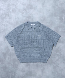 メランジワンポイントニットポロメッシュニット刺繍ポロシャツ / ポロシャツ メッシュ レギュラーカラー 半袖 アッシュグレー