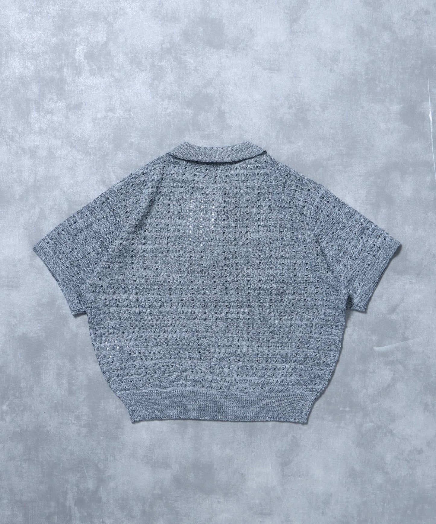 メランジワンポイントニットポロメッシュニット刺繍ポロシャツ / ポロシャツ メッシュ レギュラーカラー 半袖 アッシュグレー