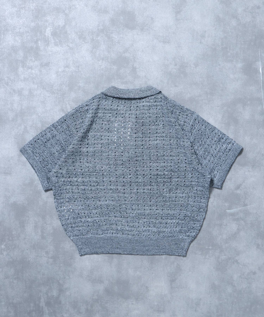 メランジワンポイントニットポロメッシュニット刺繍ポロシャツ / ポロシャツ メッシュ レギュラーカラー 半袖 アッシュグレー