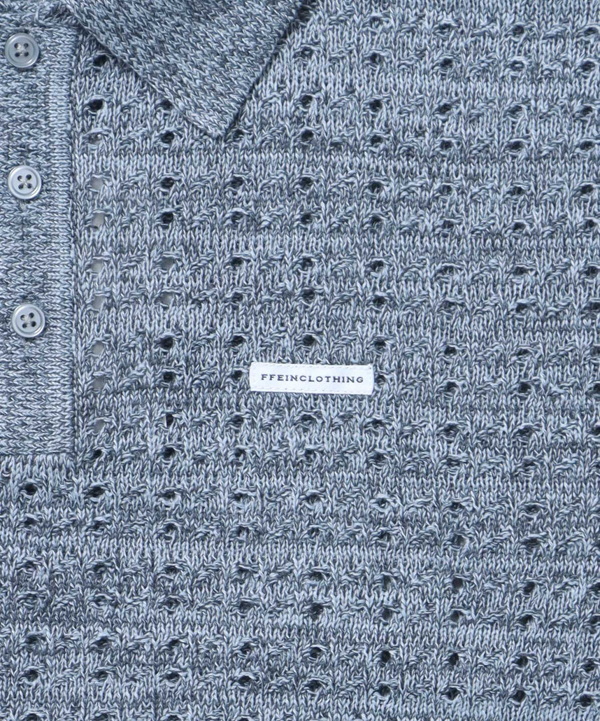 メランジワンポイントニットポロメッシュニット刺繍ポロシャツ / ポロシャツ メッシュ レギュラーカラー 半袖 アッシュグレー