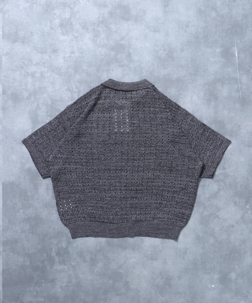 メランジワンポイントニットポロメッシュニット刺繍ポロシャツ / ポロシャツ メッシュ レギュラーカラー 半袖 ブラウン