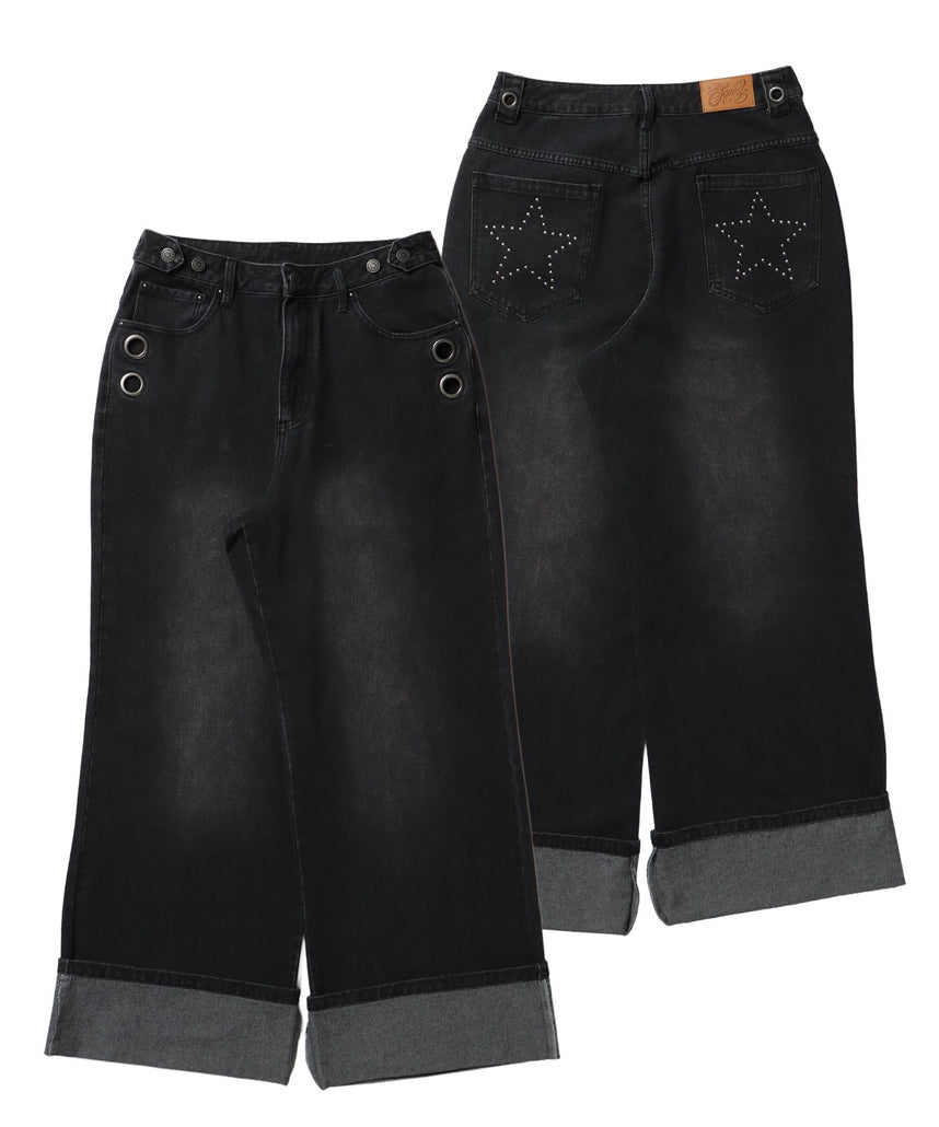 WEB限定 / ロールアップスタッズデニム / sqnz star roll-up denim