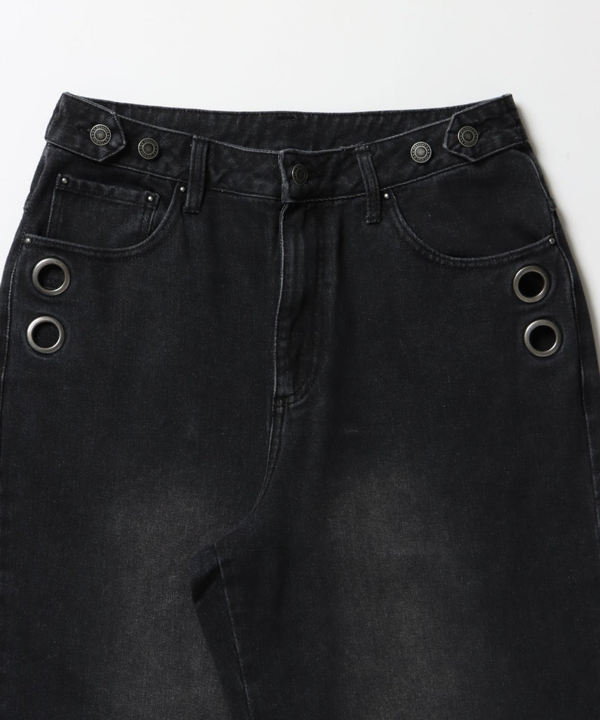 ※WEB限定 /  ロールアップスタッズデニム / sqnz star roll-up denim ブラック