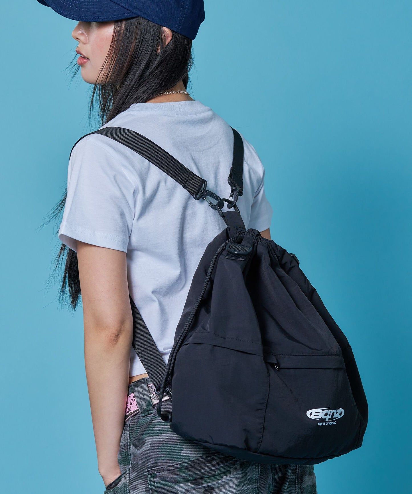 ≪予約商品≫sqnz 2way knapsack / ユニセックス ナップサック リュック 雑貨 バック 2WAY ドローコード ブラック