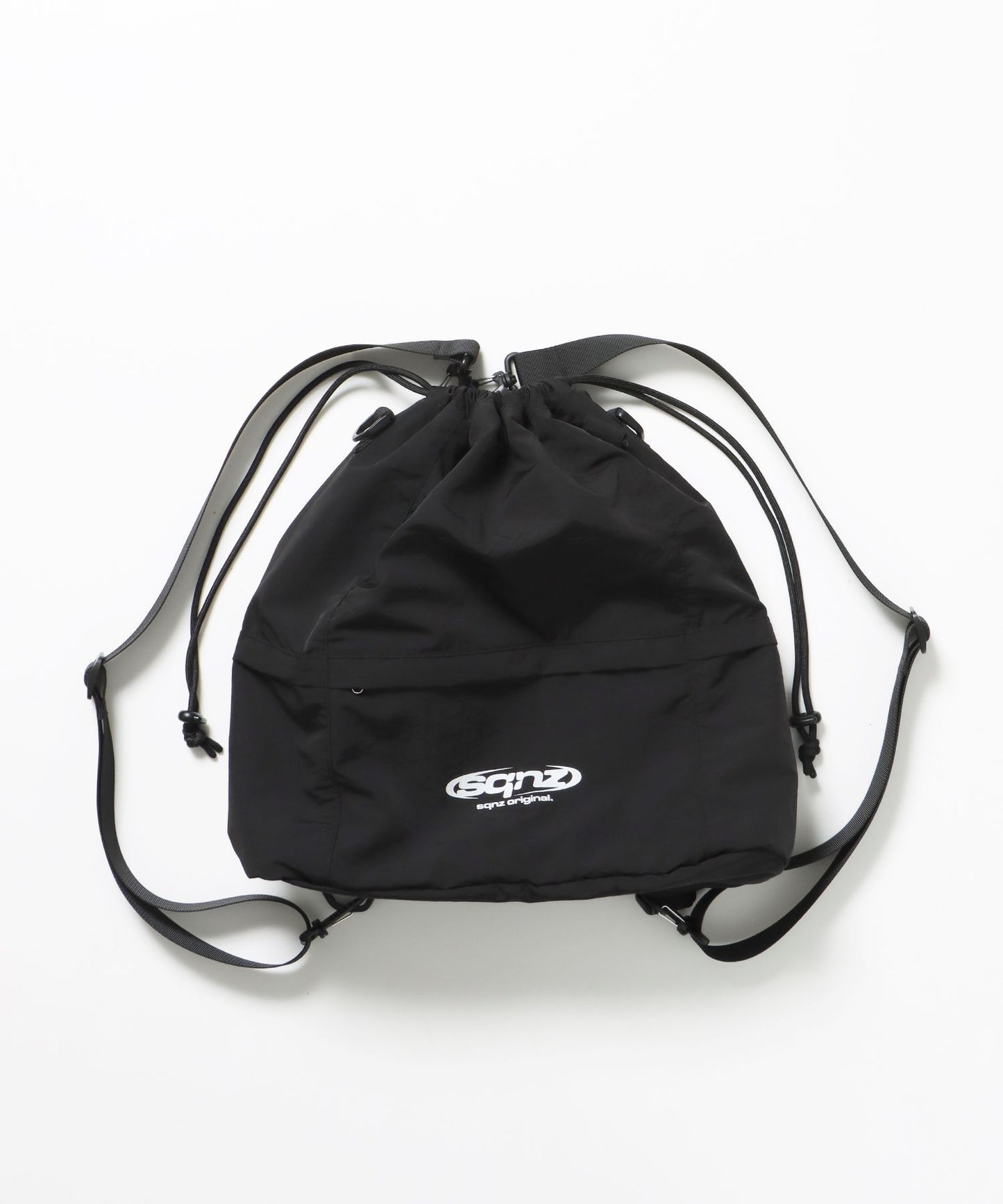 【sqnz（エスキュンズ）】sqnz 2way knapsack / ユニセックス ナップサック リュック 雑貨 バック 2WAY ドローコード ブラック