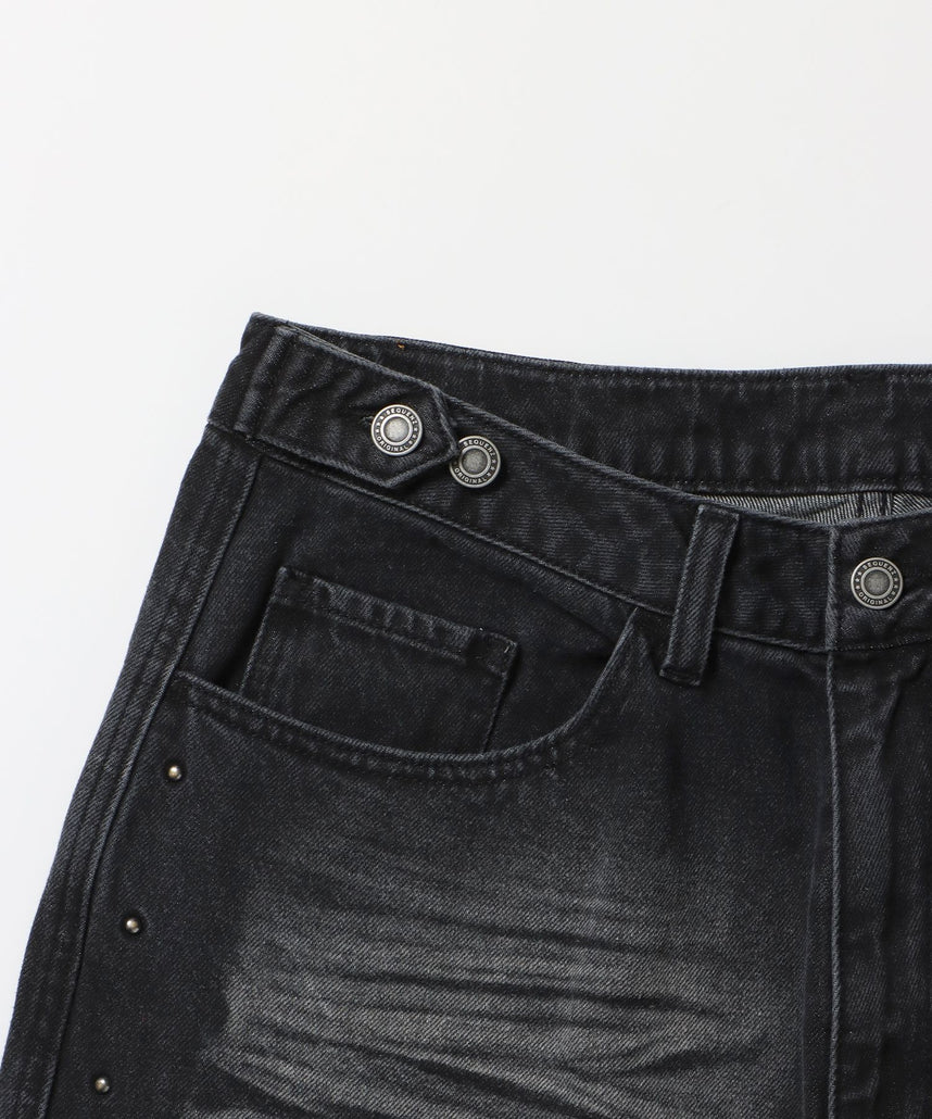 ※WEB限定 / スタッズデニムショートパンツ / sqnz washed denim shorts ブラック