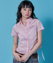 ※WEB限定 /  レディースストライプ半袖シャツ / sqnz shearing stripe shirts ピンク