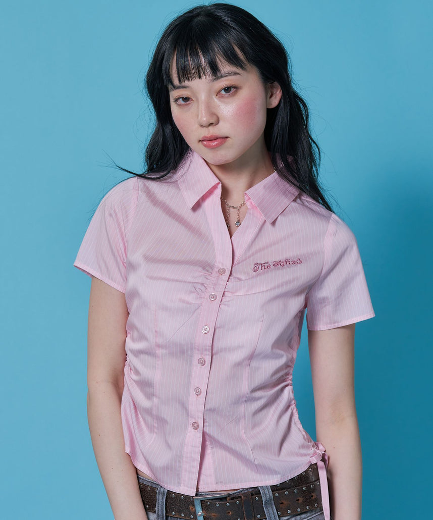 新品♡ Na.e Standard Shirt ナエ　ピンクストライプシャツ WEB限定 / レディースストライプ半袖シャツ / sqnz shearing stripe