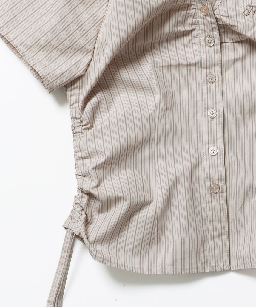 ※WEB限定 / レディースストライプ半袖シャツ / sqnz shearing stripe shirts ベージュ