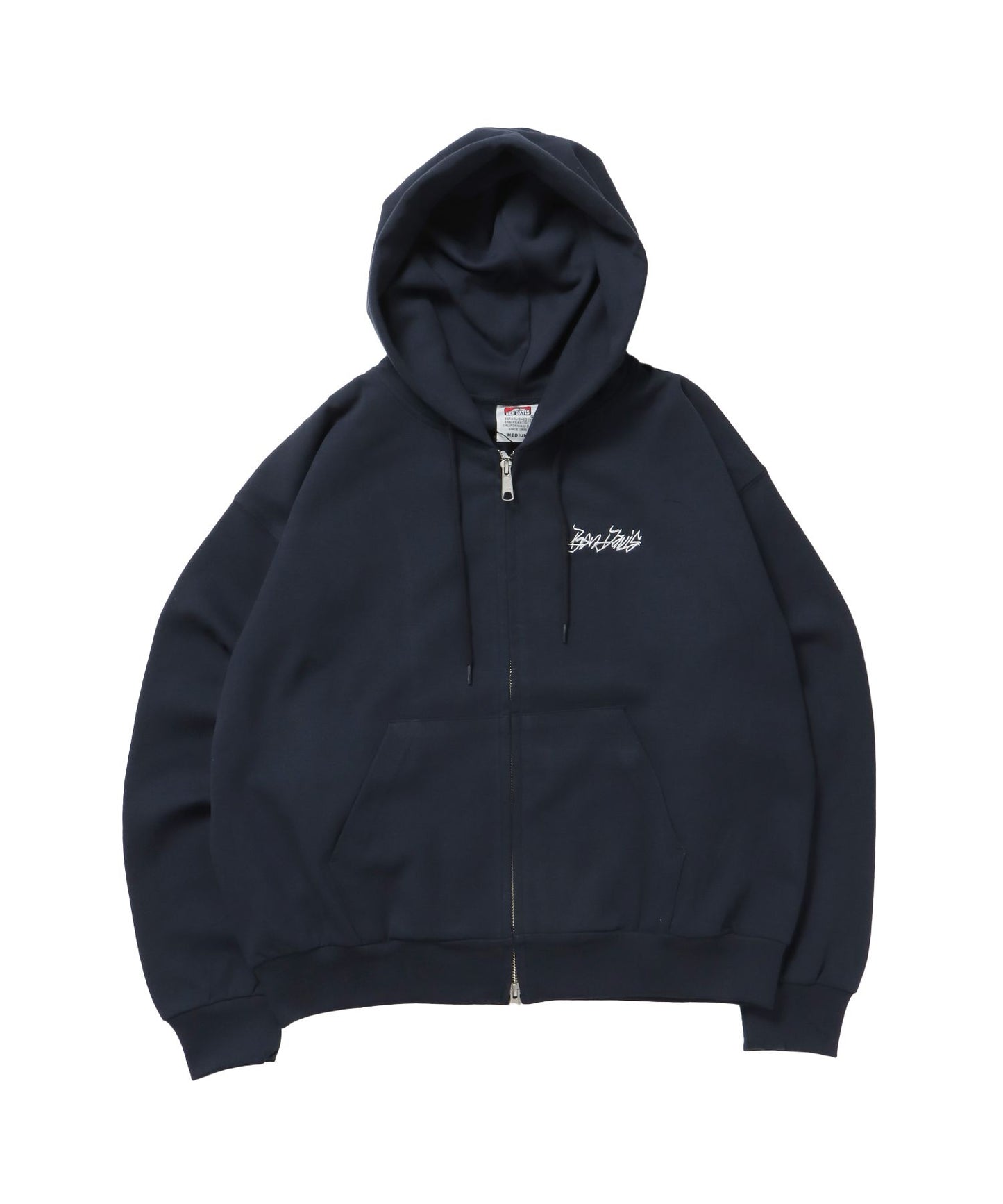 【BEN DAVIS（ベンデイビス）】AGGING JERSEY ZIP HOODY / ヘビーウェイト 刺繍 スウェット ジップパーカー 刺繍 【短丈】 ネイビー