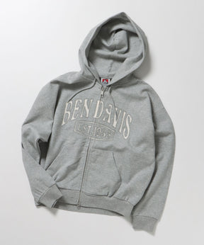 CUTOUT LETTER ZIP HOODY / オーバーサイズ ヘビーウェイト ジップパーカー フーディ ダブルジップ 刺繍 加工 【短丈】 グレー