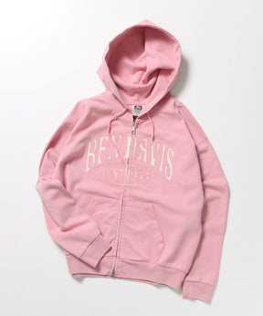 CUTOUT LETTER ZIP HOODY / オーバーサイズ ヘビーウェイト ジップパーカー フーディ ダブルジップ 刺繍 加工 【短丈】 ピンク