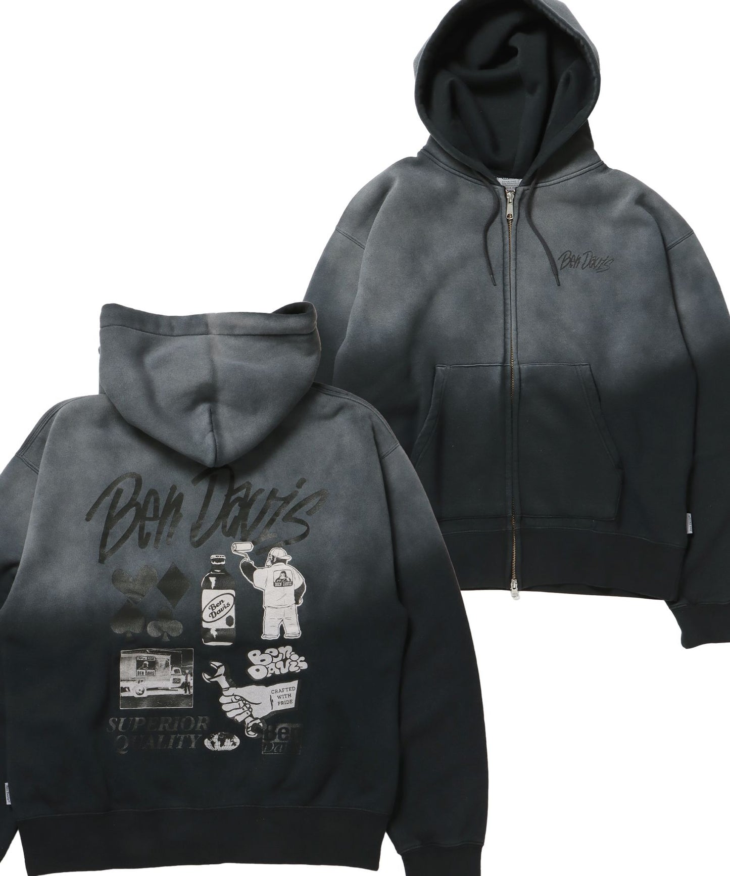 【BEN DAVIS（ベンデイビス）】GRAPHIC FADED ZIP HOODIE / ジップパーカー フーディ 裏起毛 ヘビーウェイト プリント 加工 柄19