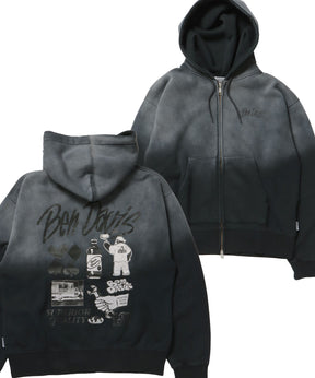 GRAPHIC FADED ZIP HOODIE / ジップパーカー フーディ 裏起毛 ヘビーウェイト プリント 加工 柄19