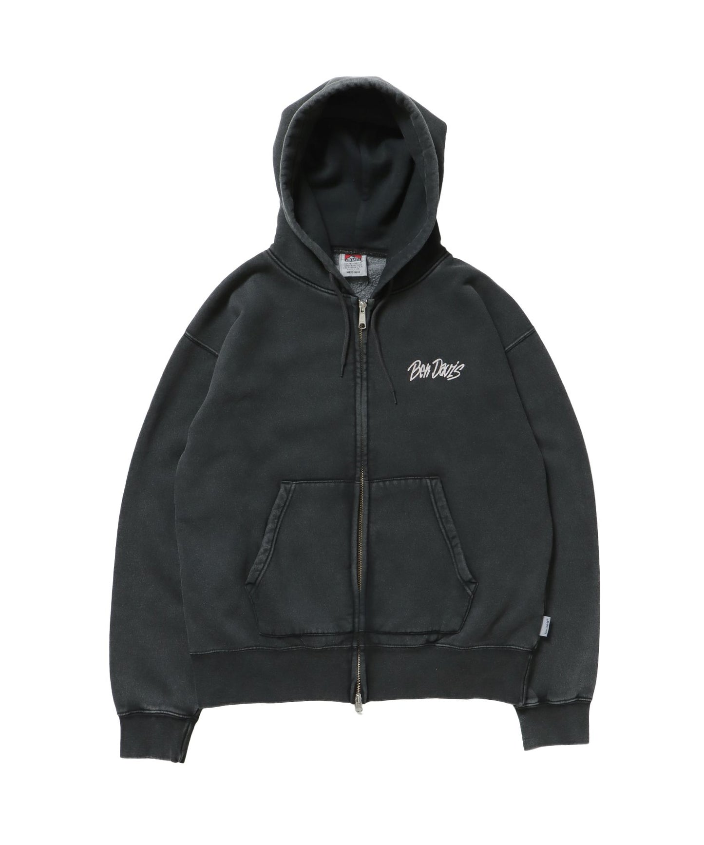 【BEN DAVIS（ベンデイビス）】GRAPHIC FADED ZIP HOODIE / ジップパーカー フーディ 裏起毛 ヘビーウェイト プリント 加工 ブラック