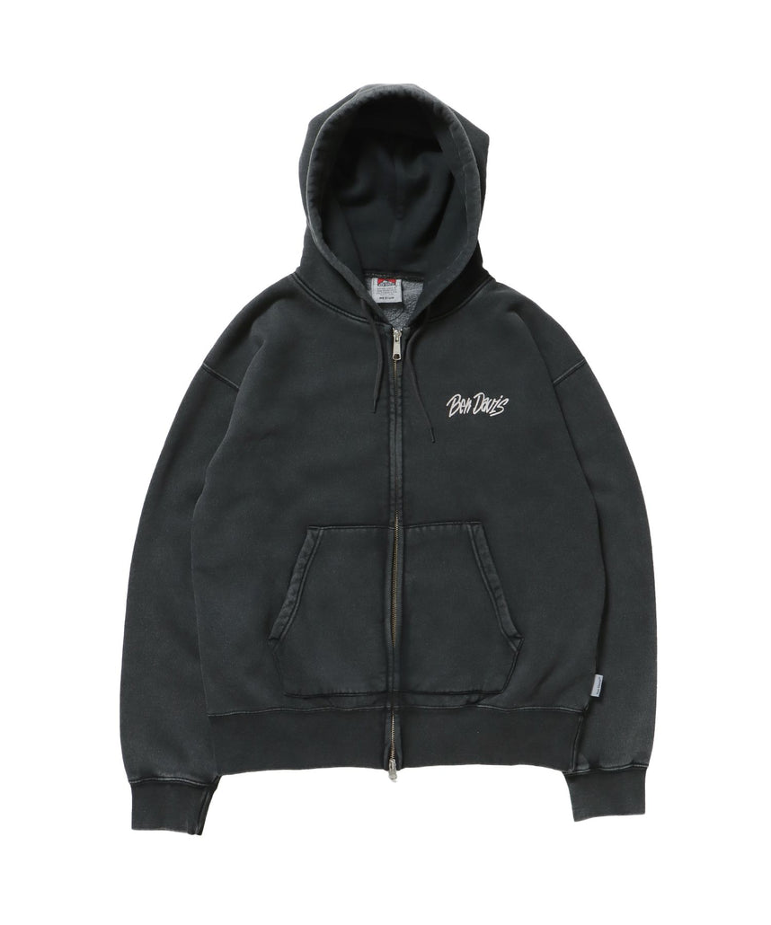 【BEN DAVIS（ベンデイビス）】GRAPHIC FADED ZIP HOODIE / ジップパーカー フーディ 裏起毛 ヘビーウェイト プリント 加工 ブラック