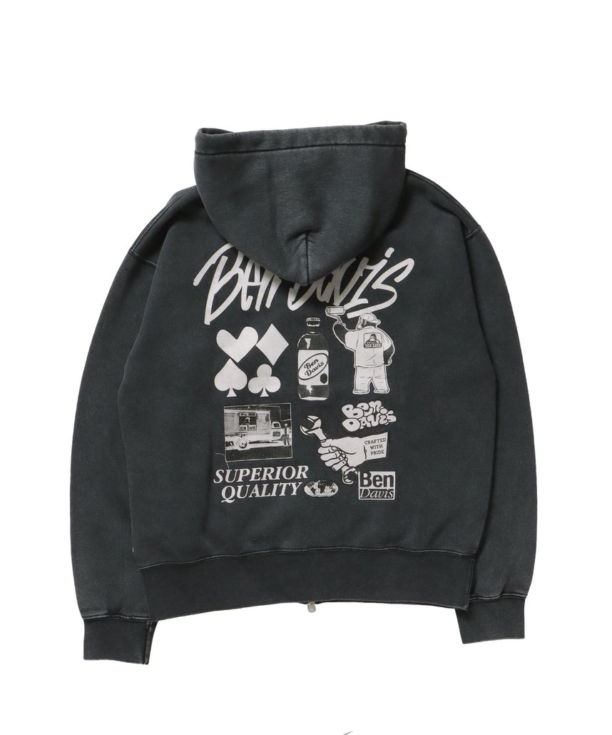 BEN DAVIS（ベンデイビス）】GRAPHIC FADED ZIP HOODIE / ジップ