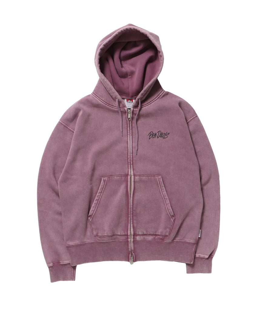 GRAPHIC FADED ZIP HOODIE / ジップパーカー フーディ 裏起毛 ヘビーウェイト プリント 加工 ピンク