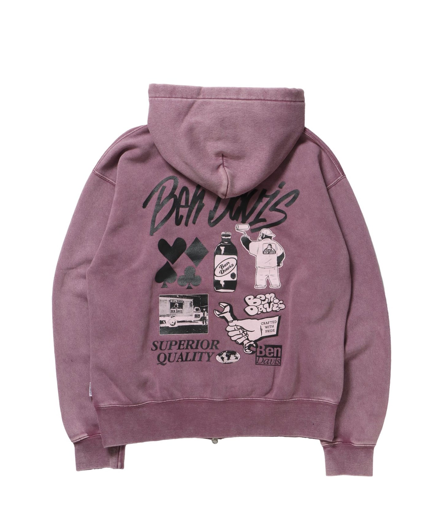 GRAPHIC FADED ZIP HOODIE / ジップパーカー フーディ 裏起毛 ヘビーウェイト プリント 加工 ピンク