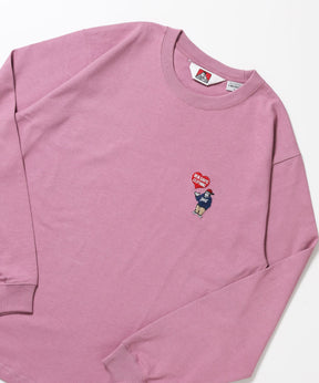 HEART GORILLA L/S TEE / クルーネック ロンT 長袖 刺繍 ワンポイント ユニセックス レギュラーシルエット ピンク
