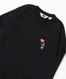 HEART GORILLA L/S TEE / クルーネック ロンT 長袖 刺繍 ワンポイント ユニセックス レギュラーシルエット ブラック
