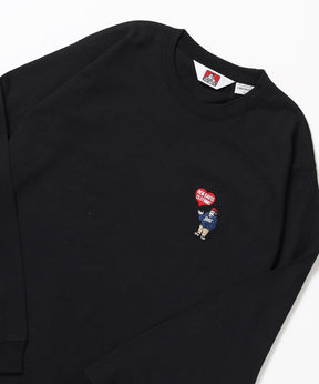 HEART GORILLA L/S TEE / クルーネック ロンT 長袖 刺繍 ワンポイント ユニセックス レギュラーシルエット ブラック