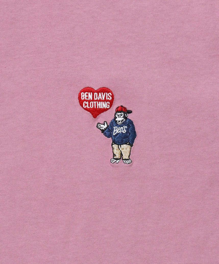 HEART GORILLA L/S TEE / クルーネック ロンT 長袖 刺繍 ワンポイント ユニセックス レギュラーシルエット ピンク