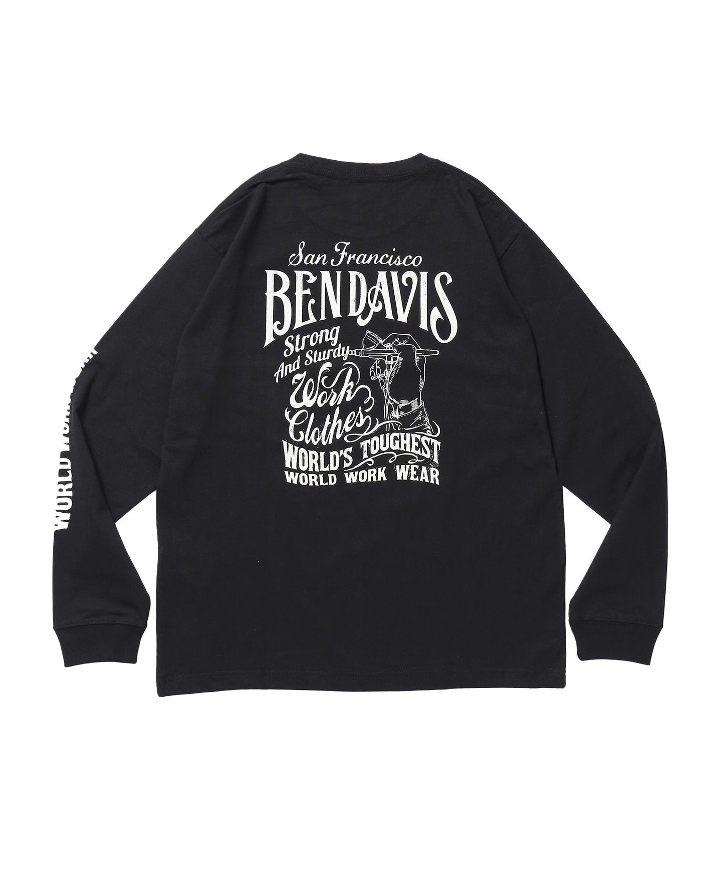 【BEN DAVIS（ベンデイビス）】PAINTER’S SIGN L/S TEE / ロンT クルーネック 長袖 ワンポイント プリント ユニセックス ブラック