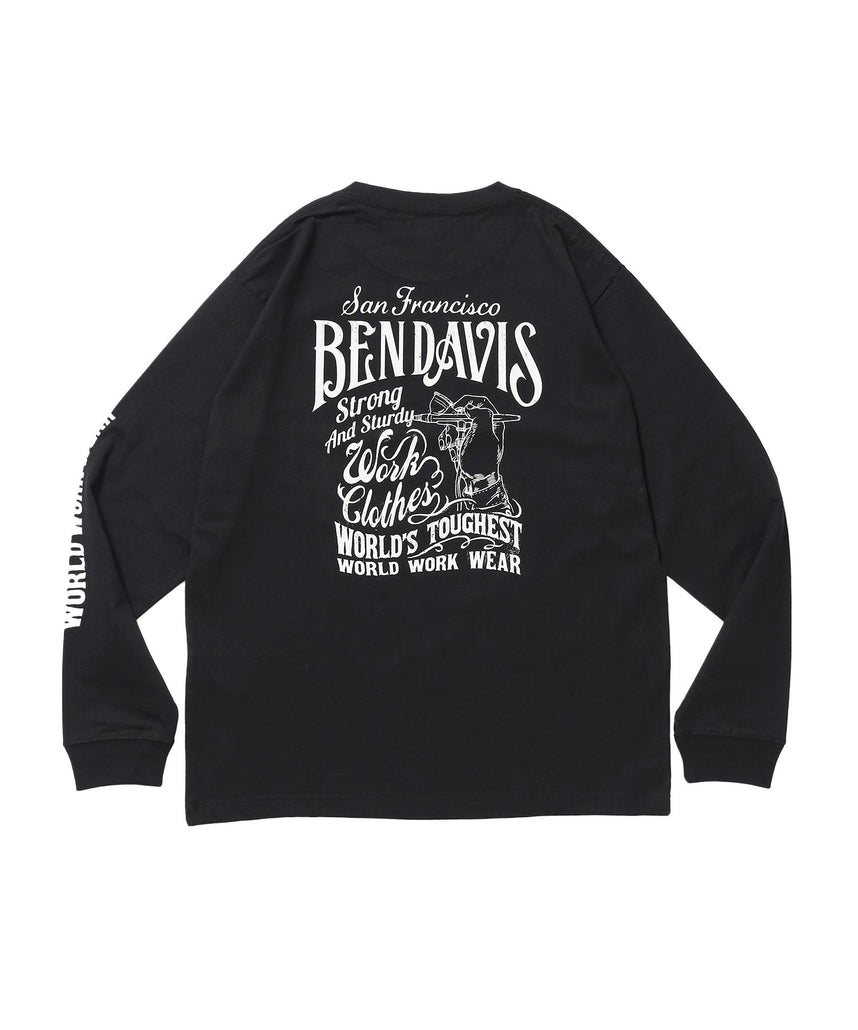 【BEN DAVIS（ベンデイビス）】PAINTER’S SIGN L/S TEE / ロンT クルーネック 長袖 ワンポイント プリント ユニセックス ブラック