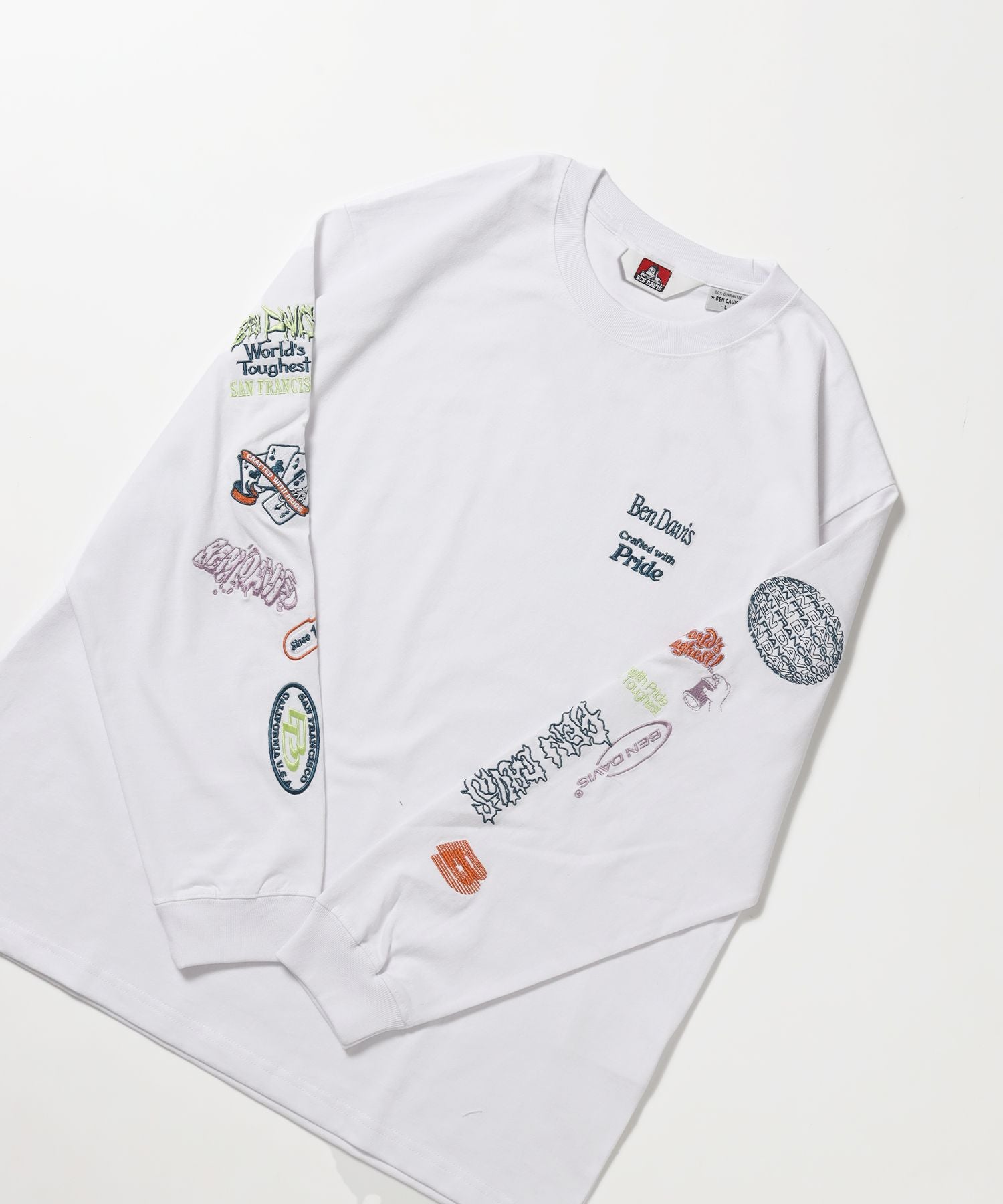 BEN DAVIS（ベンデイビス）】SLEEVE EMB WIDE L/S TEE / ロンT クルー