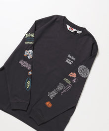 SLEEVE EMB WIDE L/S TEE / ロンT クルーネック 刺繍 長袖 ユニセックス レギュラーシルエット チャコール