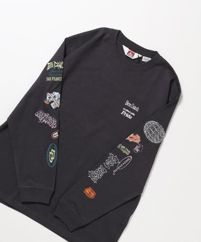 SLEEVE EMB WIDE L/S TEE / ロンT クルーネック 刺繍 長袖 ユニセックス レギュラーシルエット チャコール