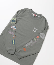 SLEEVE EMB WIDE L/S TEE / ロンT クルーネック 刺繍 長袖 ユニセックス レギュラーシルエット グリーン