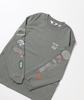 SLEEVE EMB WIDE L/S TEE / ロンT クルーネック 刺繍 長袖 ユニセックス レギュラーシルエット グリーン