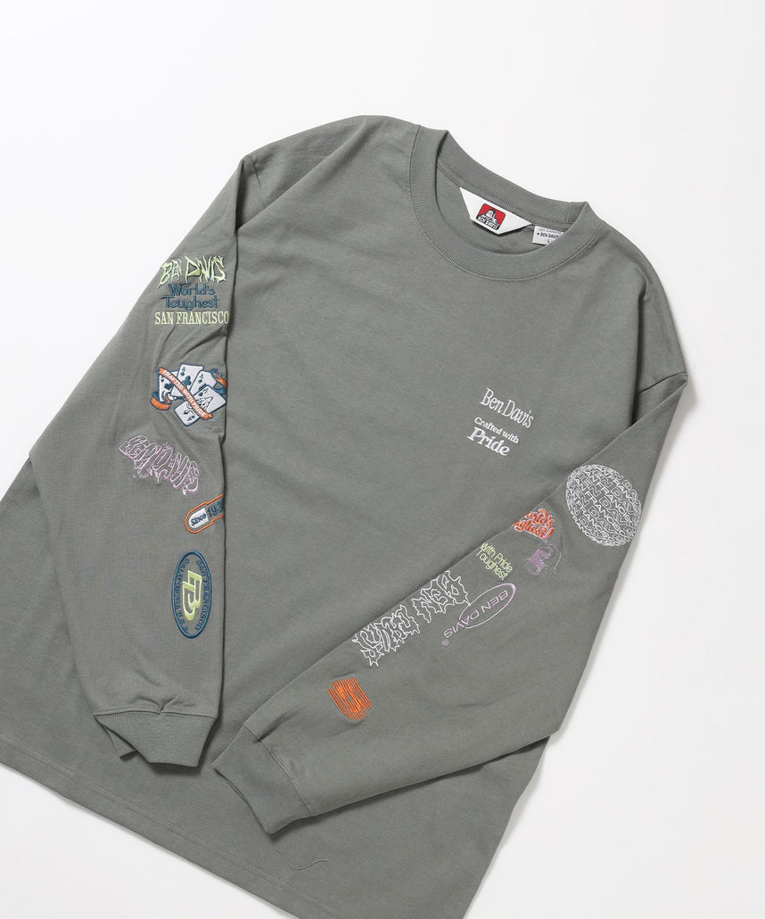 BEN DAVIS（ベンデイビス）】SLEEVE EMB WIDE L/S TEE / ロンT クルー
