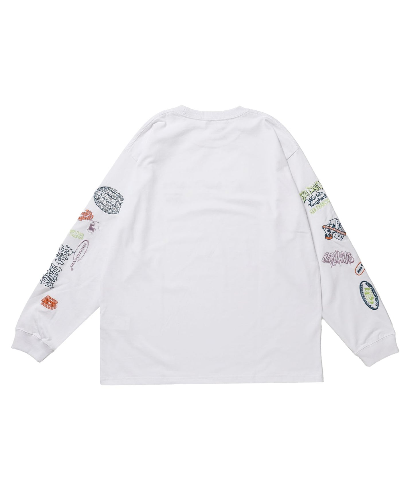 SLEEVE EMB WIDE L/S TEE / ロンT クルーネック 刺繍 長袖 ユニセックス レギュラーシルエット ホワイト