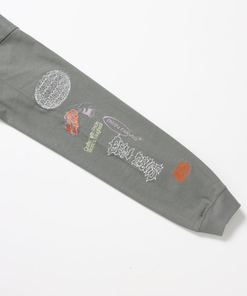 BEN DAVIS（ベンデイビス）】SLEEVE EMB WIDE L/S TEE / ロンT クルー