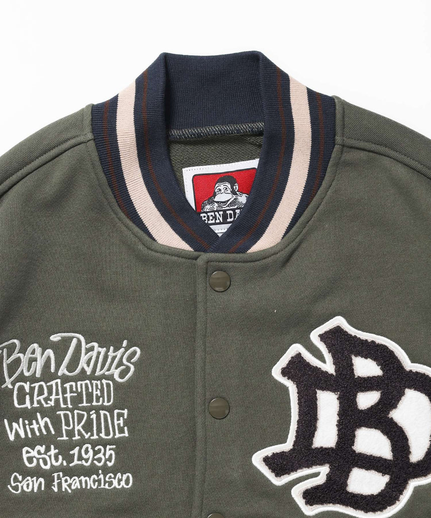 SWEAT STADIUM JACKET / スラックス ジャケット 刺繍 ワンポイント 裏毛 ワッペン カーキ