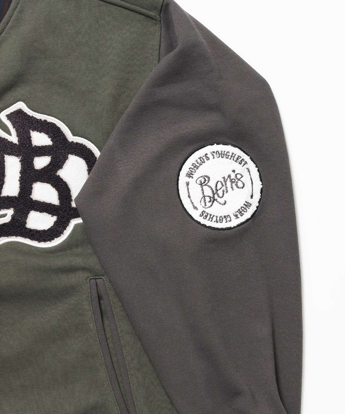 SWEAT STADIUM JACKET / スラックス ジャケット 刺繍 ワンポイント 裏毛 ワッペン カーキ