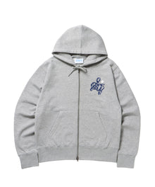 sqnz logo pt zip p/k / ジップパーカー フーディ 裏毛 ワンポイント ダブルジップ 花柄  星柄 グレー