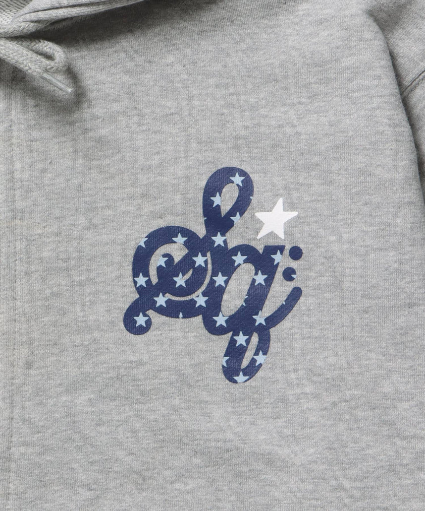 sqnz logo pt zip p/k / ジップパーカー フーディ 裏毛 ワンポイント ダブルジップ 花柄  星柄 グレー