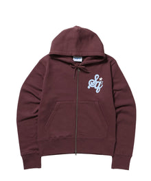 sqnz logo pt zip p/k /ジップパーカー フーディ 裏毛 ワンポイント ダブルジップ 花柄  星柄 モカ