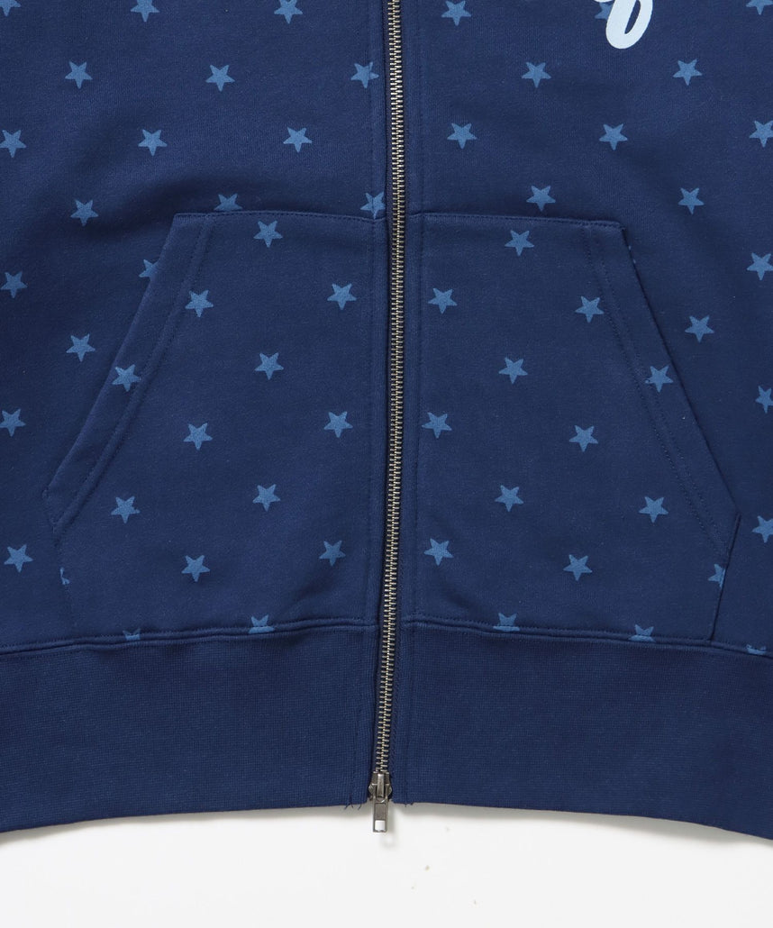 sqnz logo pt zip p/k / ジップパーカー フーディ 裏毛 ワンポイント ダブルジップ 花柄  星柄 柄82