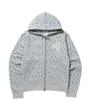 sqnz logo pt zip p/k /ジップパーカー フーディ 裏毛 ワンポイント ダブルジップ 花柄  星柄 柄83