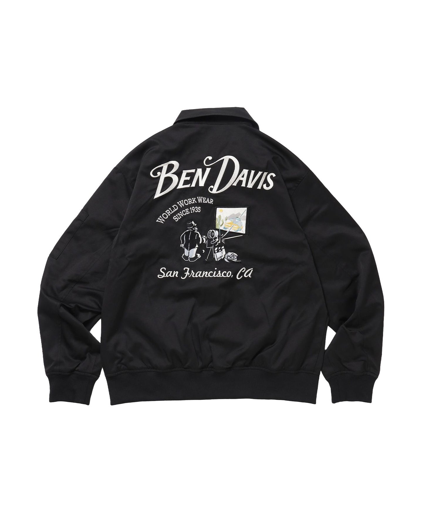 【BEN DAVIS（ベンデイビス）】THEATER EMB BM JACKET / ワーク ジャケット ジップ 刺繍 ポケット ワンポイント ブラック