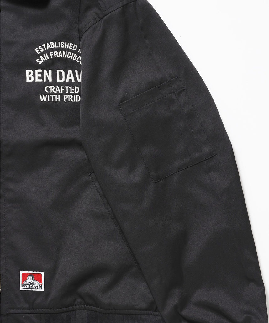 THEATER EMB BM JACKET / ワーク ジャケット ジップ 刺繍 ポケット ワンポイント ブラック