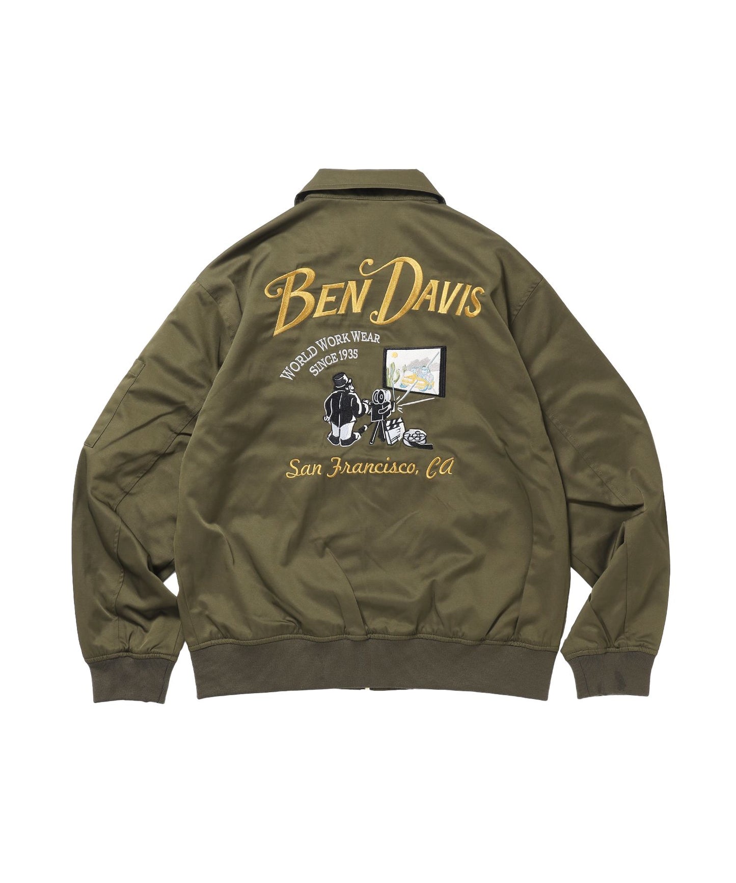 【BEN DAVIS（ベンデイビス）】THEATER EMB BM JACKET / ワーク ジャケット ジップ 刺繍 ポケット ワンポイント カーキ